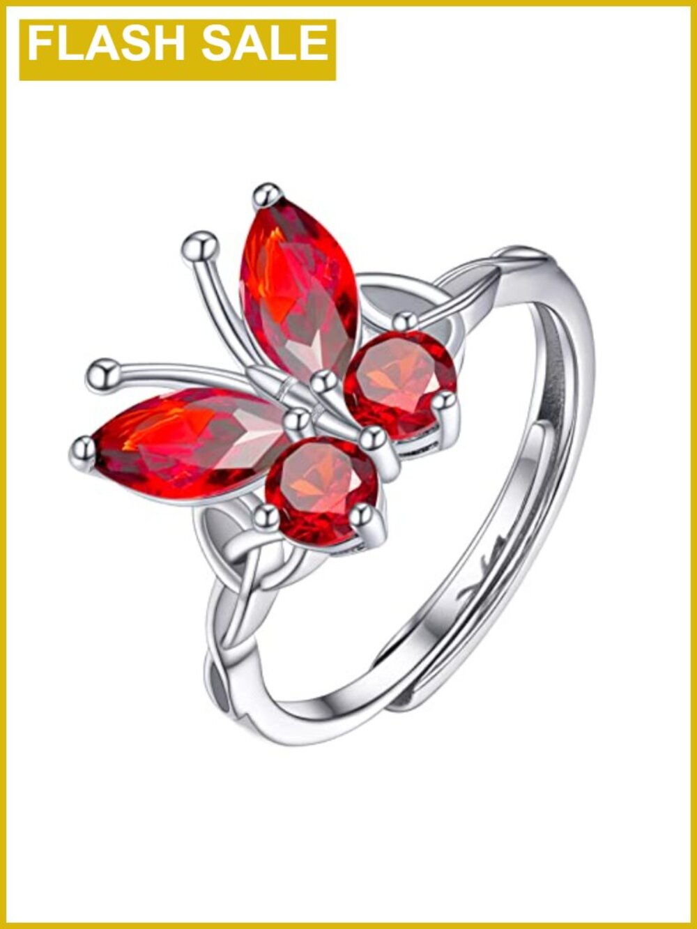 925 Sterling Silver Celtic Knot Butterfly Ring Adjustable Cubic Zirconia